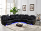 Power Recliner Sectional Sofa Set,Living Room Furniture Sets,Black Leather Sectional Reclining Couch Power Reclining Sofa with LED Light/Storage Console for Living Room