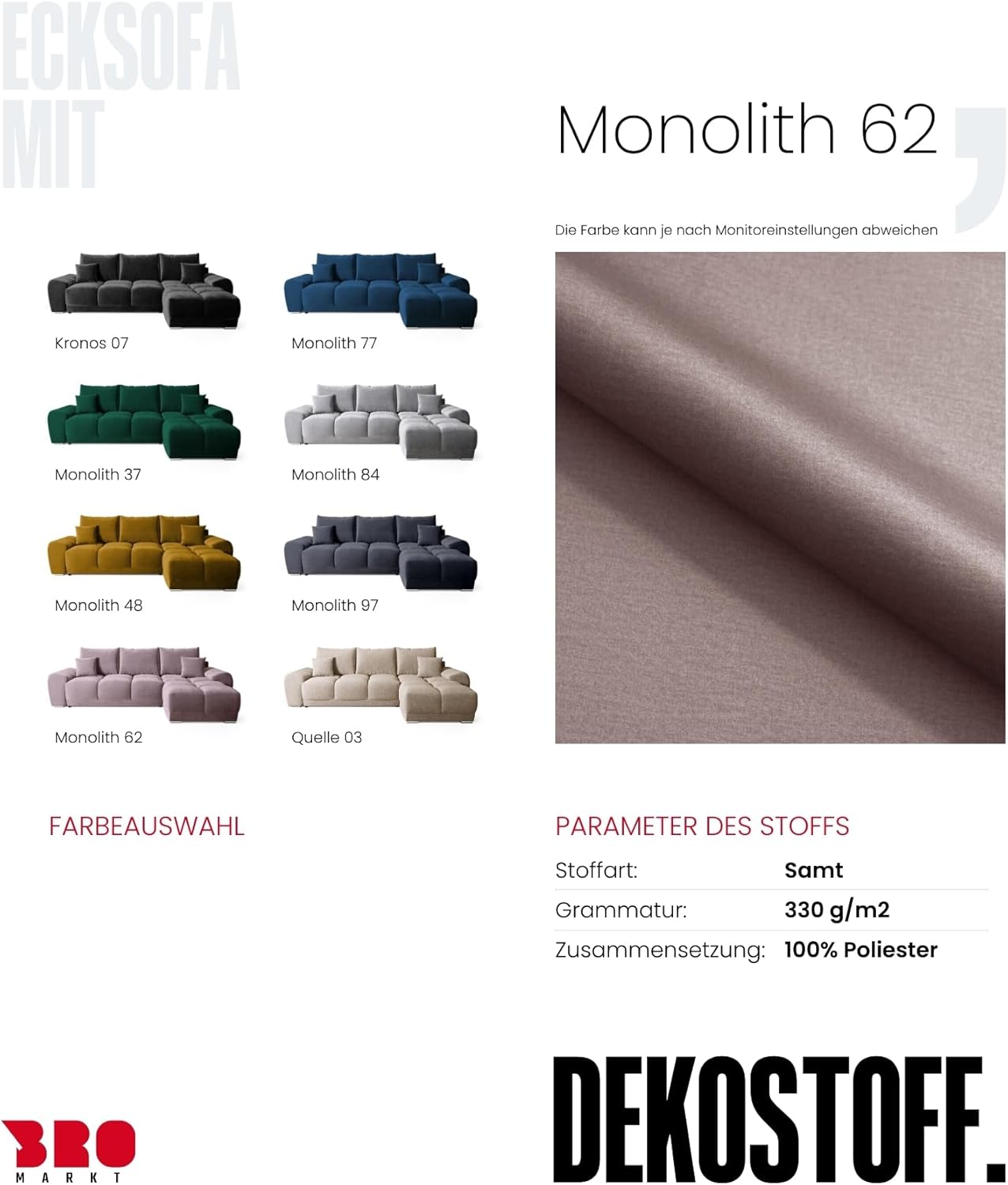 BROMARKT Corner Sofa with Sleep Function and Bed Box Sofa L Shape Couch 294 x 184 cm 5-Seater Living Room Corner Sofa Bed Living Landscape Nubes Dusky Pink