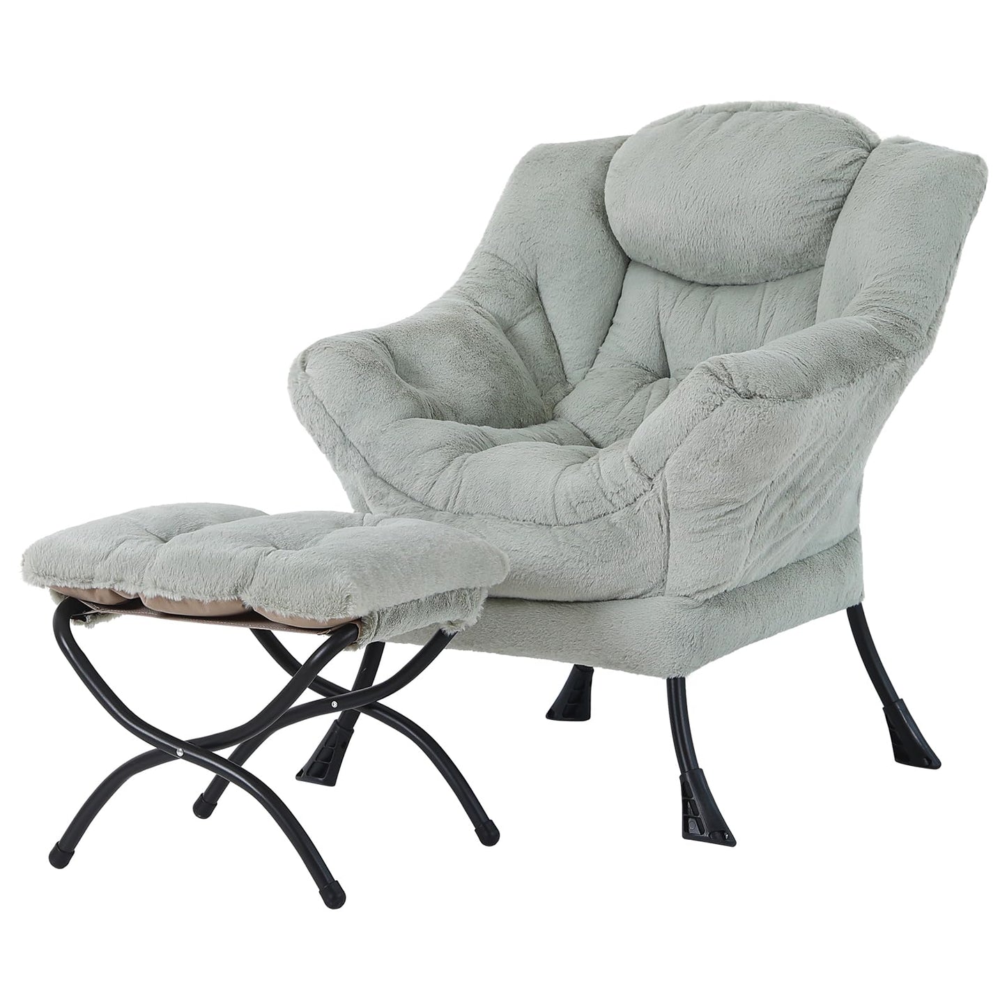 Tiita Lazy Chair with Ottoman, Modern Large Accent Lounge Chair, Leisure Sofa Armchair with Ottoman, Reading Chairs with Footrest for Bedroom, Living Room, Dorm Rooms, Garden