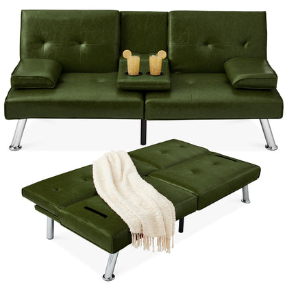 Best Choice Products Faux Leather Upholstered Modern Convertible Futon, Adjustable Folding Sofa Bed, Guest Bed w/Removable Armrests - Black