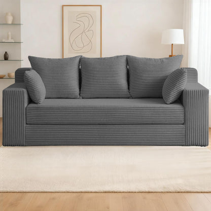 Convertible Sofa Bed, 3 in 1 Loveseat Folding Couch Bed Foldable - Chaise Lounge Chair & Floor Futon Sleeper, Corduroy Pull Out Sofa Bed with 4 Pillows for Living Room, Beige