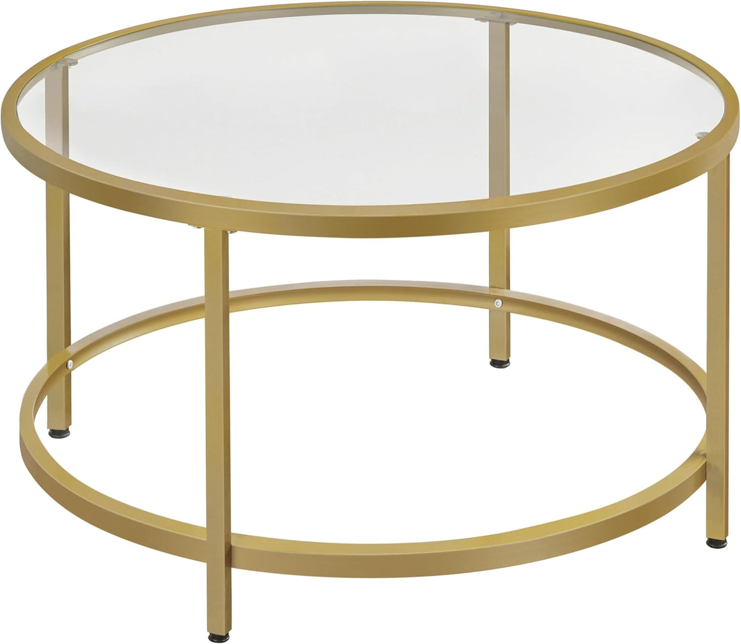 Yaheetech Gold Glass Coffee Table for Living Room, 27.6" Round Glass Coffee Table with Metal Frame, Circle Coffee Table for Home, Office, Apartment
