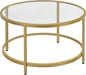 Yaheetech Gold Glass Coffee Table for Living Room, 27.6" Round Glass Coffee Table with Metal Frame, Circle Coffee Table for Home, Office, Apartment