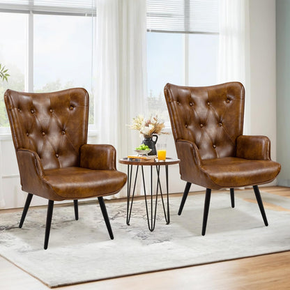 Armchair with Stool, Wing Chair with Stool Made of PU Leather, Armchair, Living Room Recliner Chair with Footrest, Lounge Chair, Upholstered Chair for Living Room, Bedroom, Study, Brown