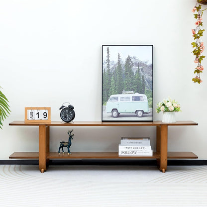 HollyHOME Bamboo TV Stand with Storage for TVs up to 65'', Modern Entertainment Center with 2 Open Shelf, Accent Media Console Table for Living Room, Bedroom, 55"(L), Walnut