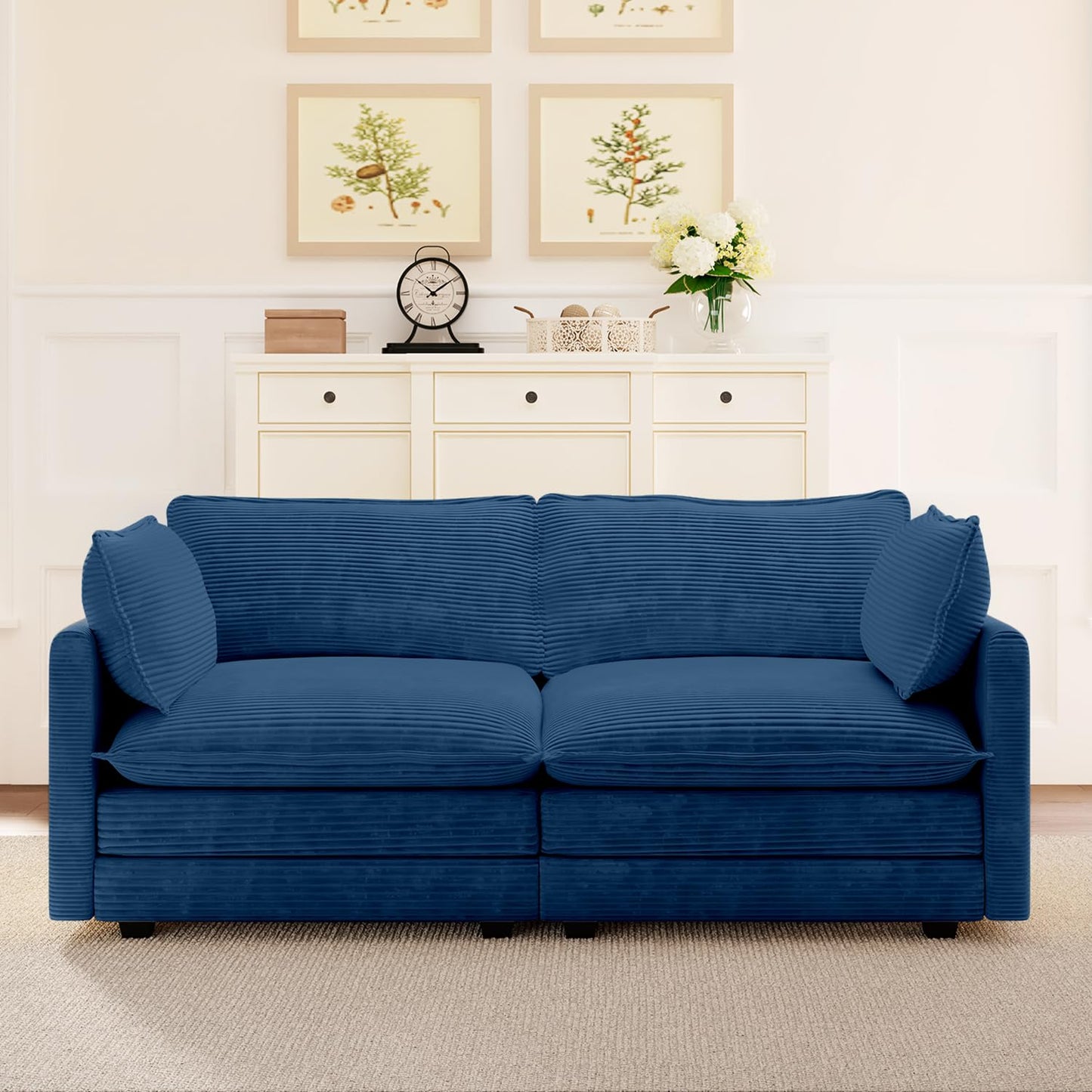 ROWHY Oversized Modular Sectional Sofa with Movable Ottoman, 112 Inch 4 Seat Modern Corduroy Sofa Set, Convertible L Shaped Couch for Living Room and Office, Beige