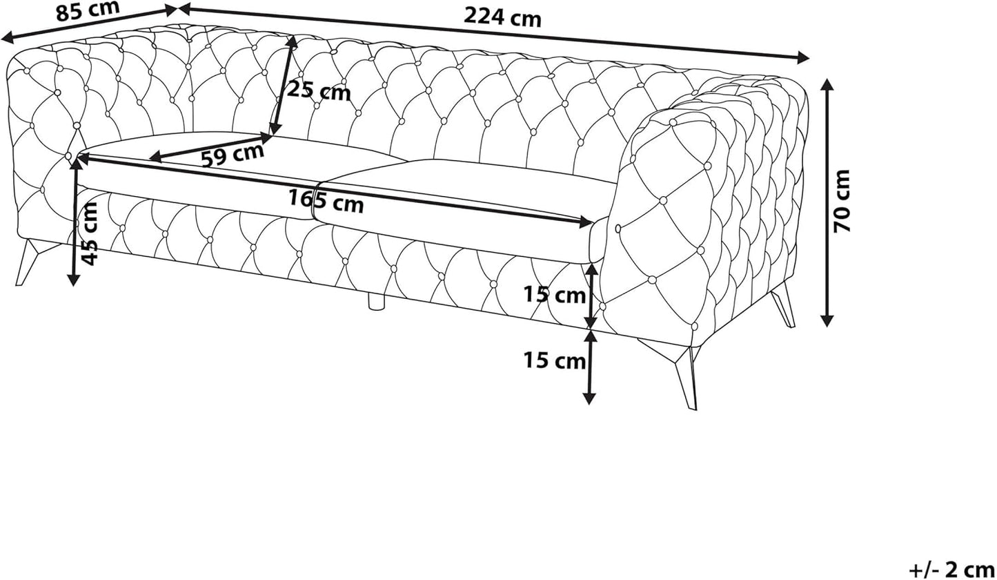 Beliani Chesterfield Style Classic Upholstered Sofa Velvet Fabric Black Sotra