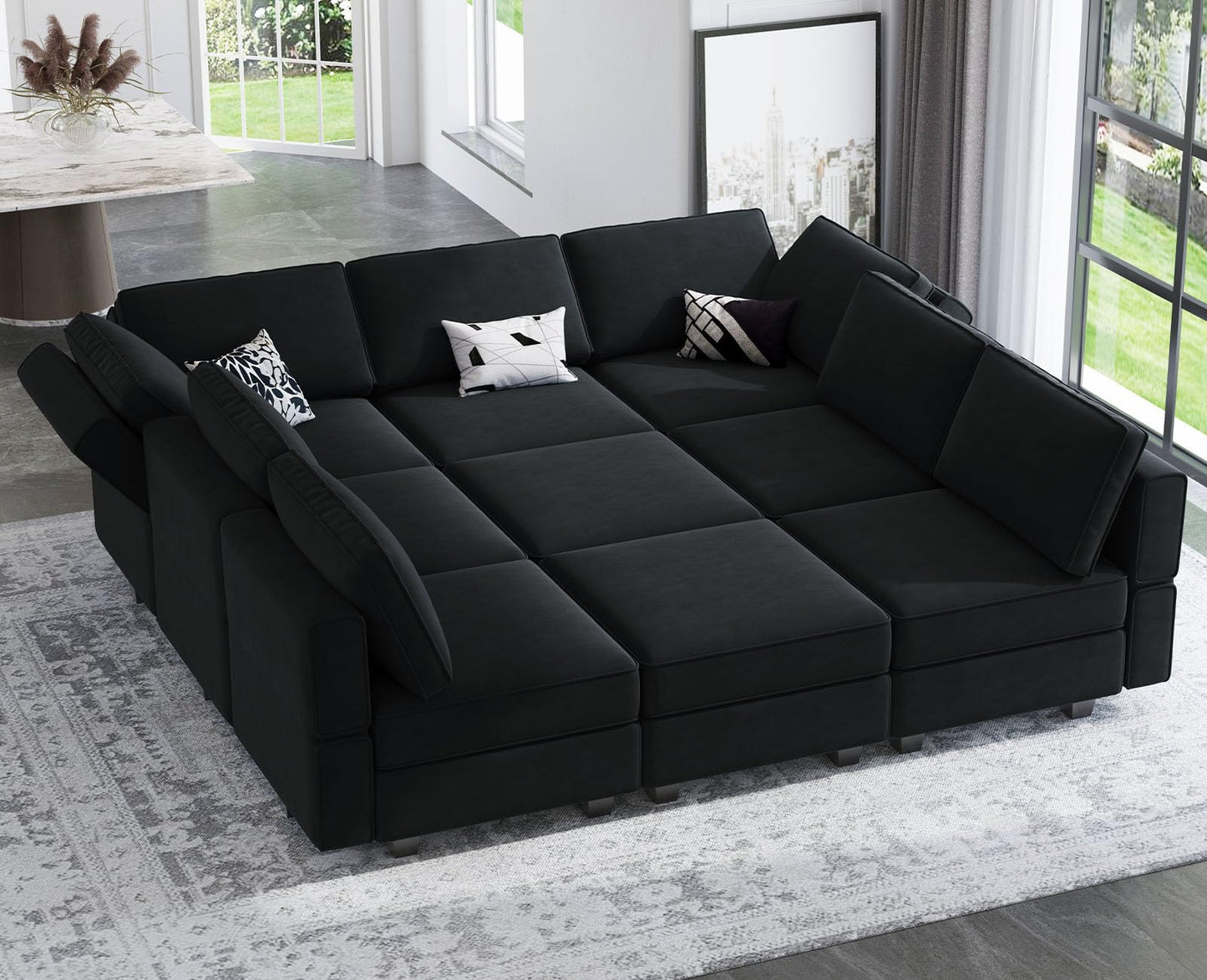 Belffin Modular Sectional Sofa with Ottomans Velvet Reversible Sleeper Sectional Sofa with Chaise Modular Sleeper Sofa Bed with Storage Seat Blue