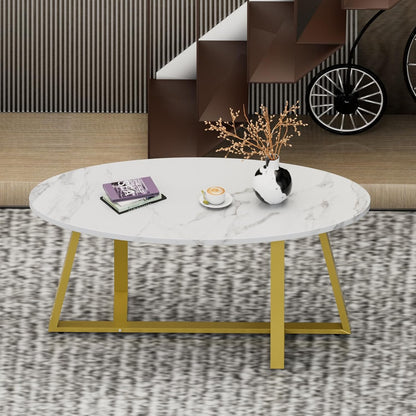 Coffee Table White Faux Marble Coffee Table for Living Room,Oval Center Tables Modern Tea Table for Small Space,Wooden Living Room Tables End Table with Sturdy Gold Metal Leg