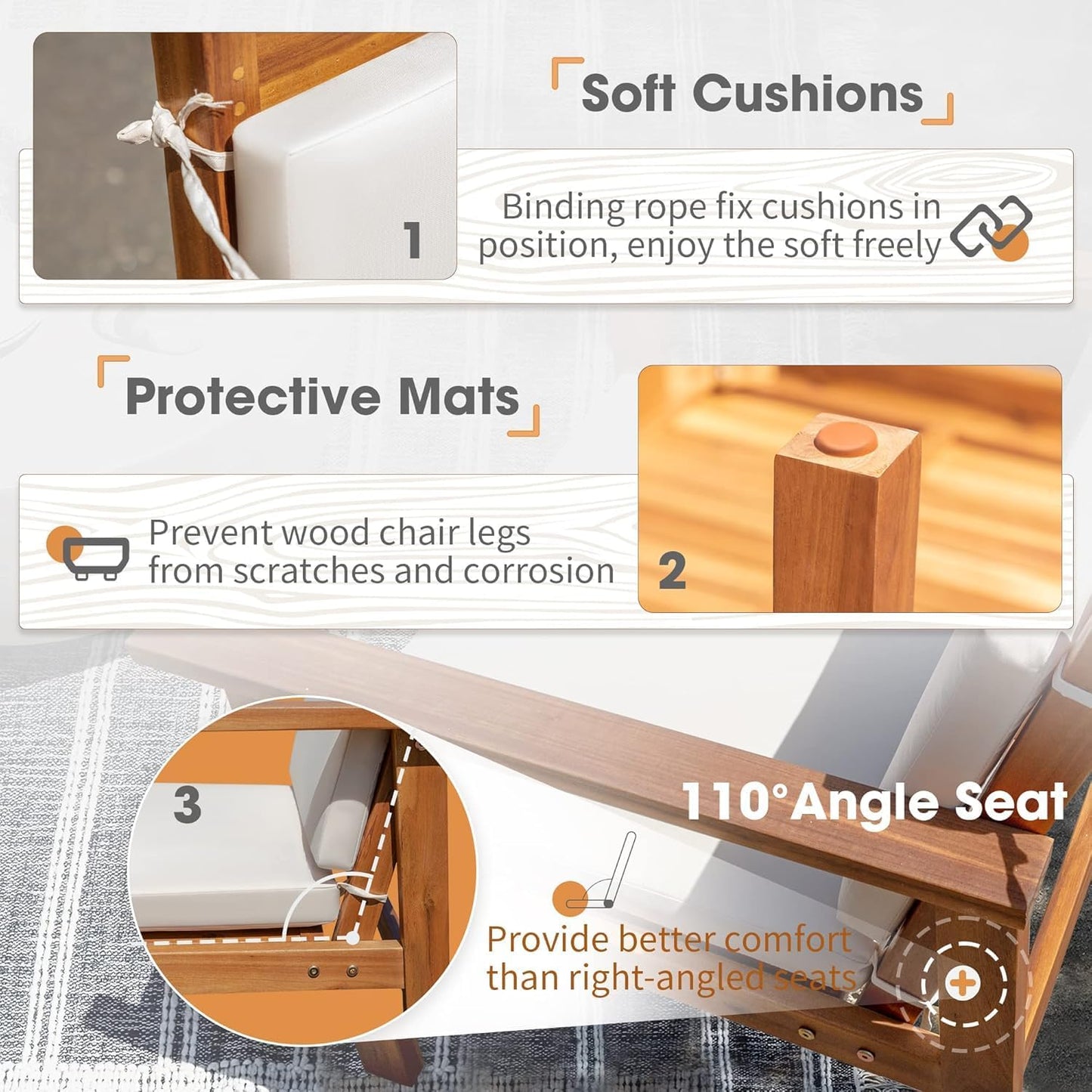 Devoko Patio Furniture 4 Piece Acacia Wood Outdoor Conversation Sofa Set with Table & Cushions Porch Chairs for Garden, Deck, Backyard, Natural