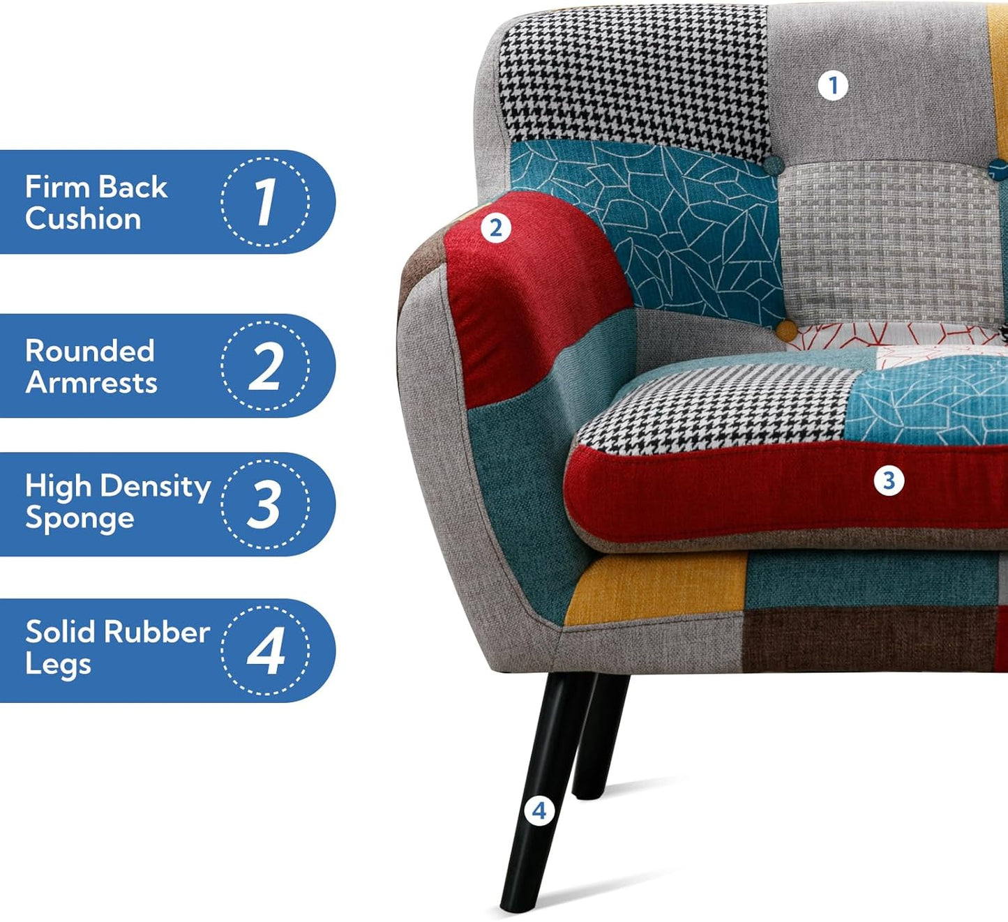 Bonzy Home Modern Oversized Accent Chair for Living Room, Colorful Boho Linen Fabric Upholstered Armchair with Wood Legs, Single