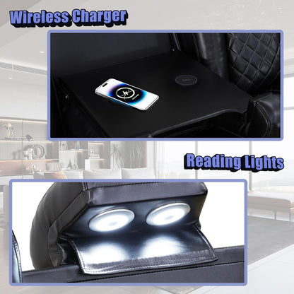 Power Recliner Sectional Sofa Set,Living Room Furniture Sets,Black Leather Sectional Reclining Couch Power Reclining Sofa with LED Light/Storage Console for Living Room