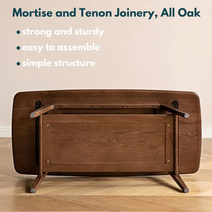 100% Solid Oak Coffee Table with Storage Shelf, 2-Tier Wooden Center Table for Living Room, Farmhouse Rustic Rectangle Table, Easy Assembly, Walnut Color, 39.37inch