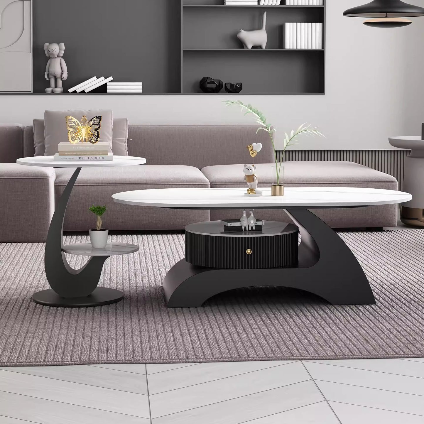 Lving Room Furniture Set Fashion Light Luxury Coffee Table and Sofa Side Table