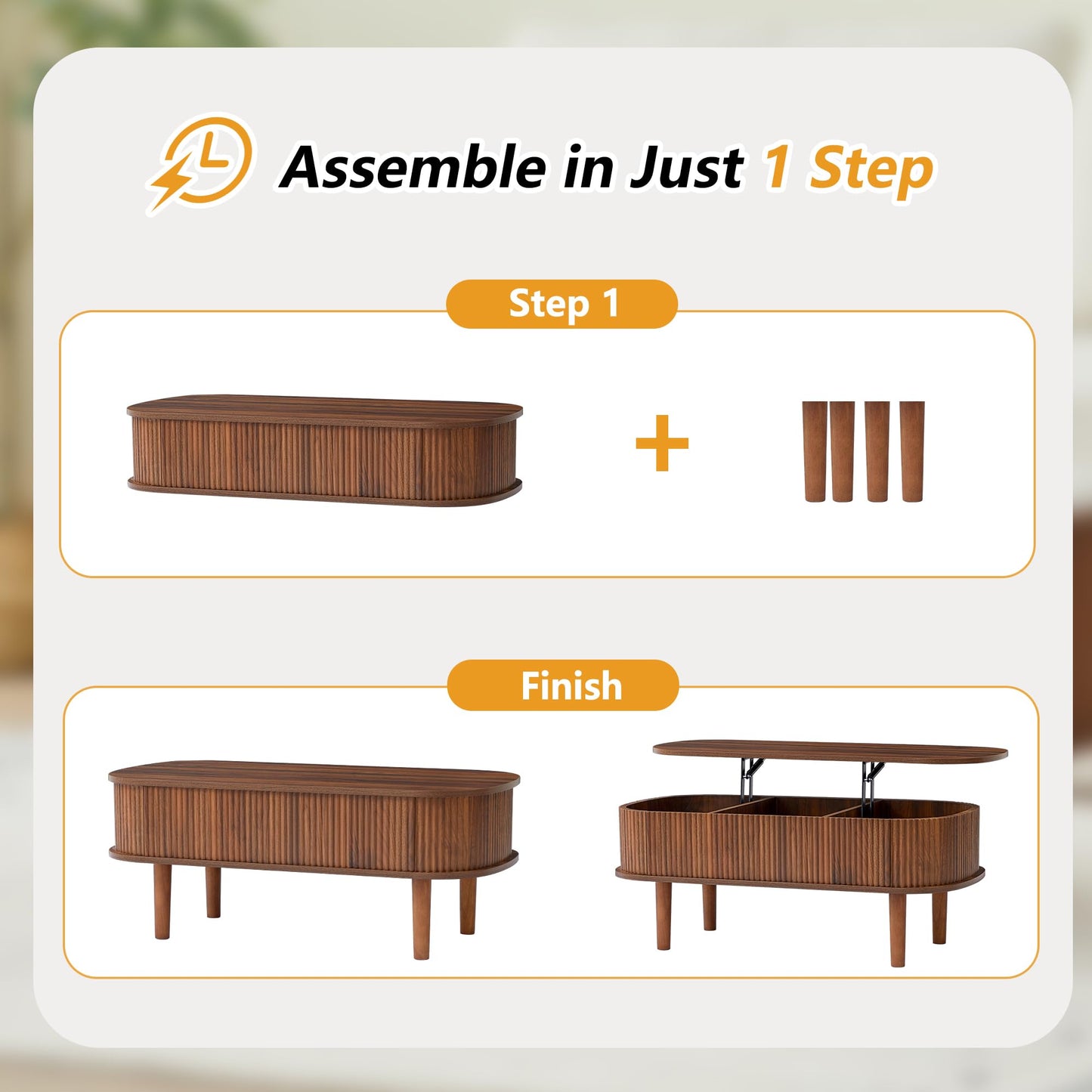 Lift Tabletop Coffee Table Base Table with 3 Compartments Storage