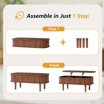 Lift Tabletop Coffee Table Base Table with 3 Compartments Storage