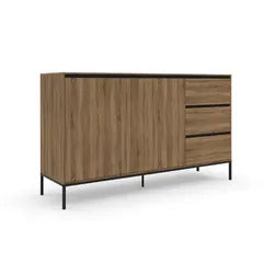 Oak Effect Wooden Sideboard with 3 Drawers and 2 Doors Buffet Cabinet Storage