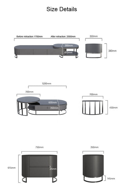 Living Room Furniture Top Cabinet Coffee Table and TV Stand Set Marble With Storage