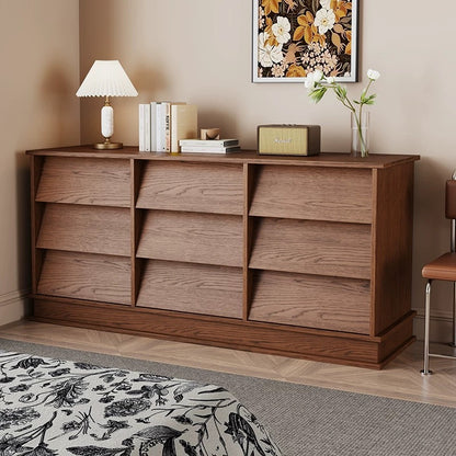Solid Wood Chest Living Room Oak Retro Drawer Locker Storage Cabinet