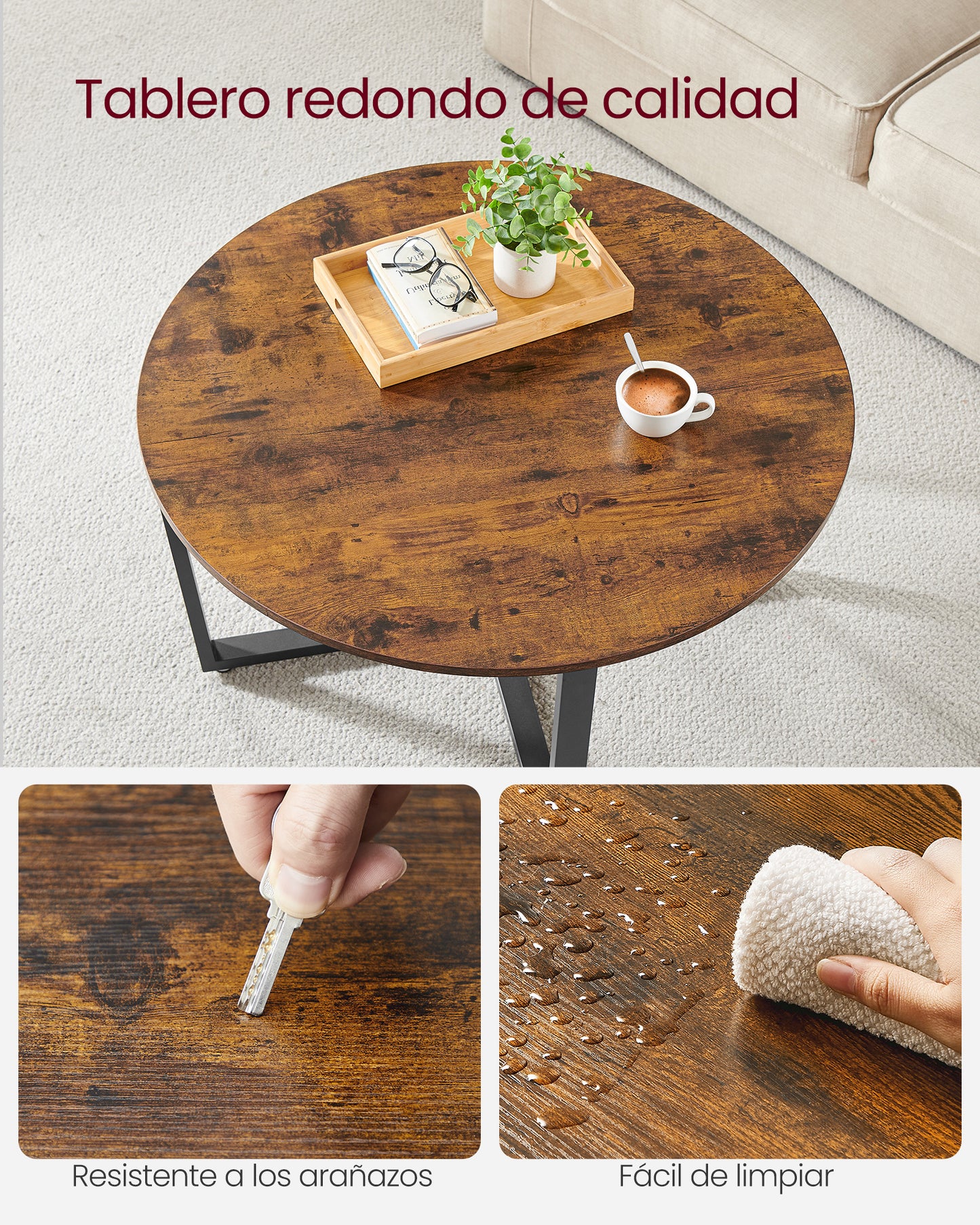 Round Coffee Table Home Furniture with 2 Tier Rustic Wood Desktop Living RoomTable