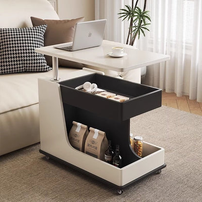 Liftable Coffee Table, Eco-friendly Multi Storage with Rollers Tempered Glass Coffee Table
