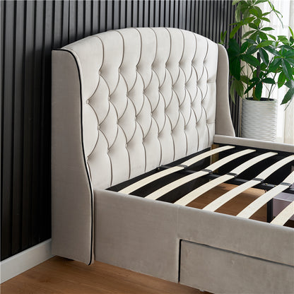 Button Upholstered Double Single Queen King Size Fabric Storage Bed Frame With Storage Drawers