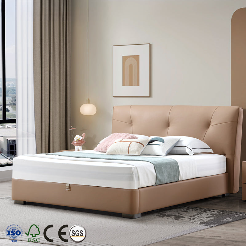 Comfortable Storage-Friendly Soft Upholstered Bedroom Furniture Queen Size Bed