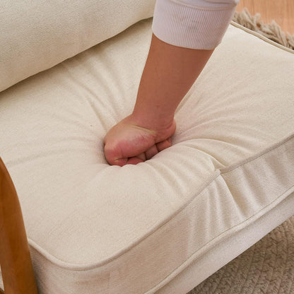 Karl home Accent Chair Mid-Century Modern Chair with Pillow Linen Fabric Upholstered Lounge Arm Chair with Solid Wood Frame & Soft Cushion for Living Room, Bedroom, Balcony, Beige