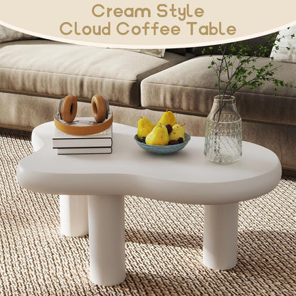 HollyHOME Cloud Coffee Table, Unique Design Accent Table for Living Room and Bedroom, Stylish and Functional Furniture Piece-Durable and Easy to Clean, Free Shape with 3 Legs, 33.9in, Cream White