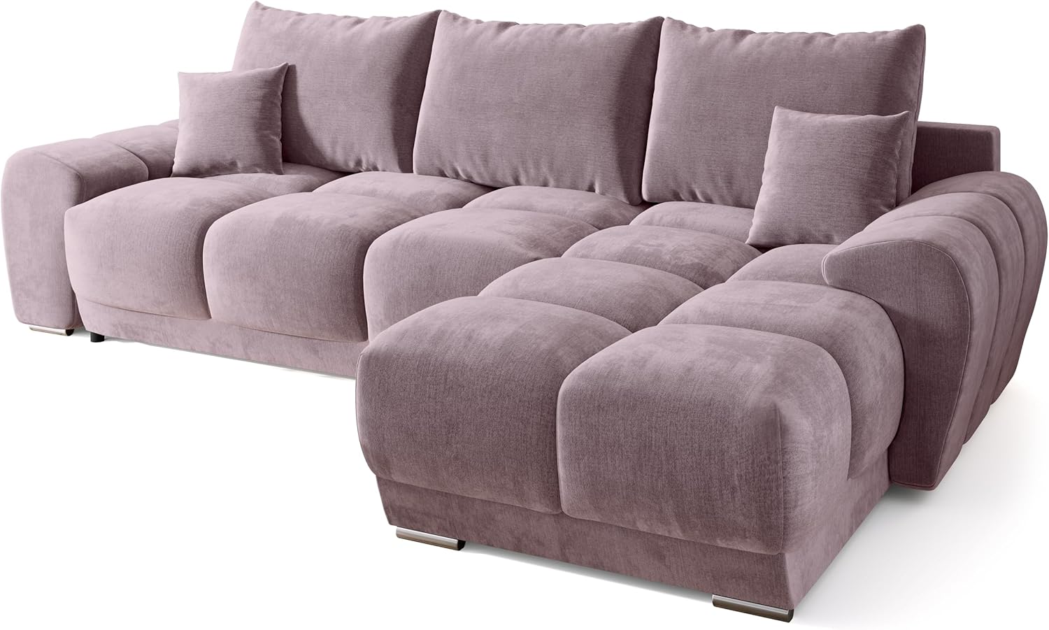 BROMARKT Corner Sofa with Sleep Function and Bed Box Sofa L Shape Couch 294 x 184 cm 5-Seater Living Room Corner Sofa Bed Living Landscape Nubes Dusky Pink