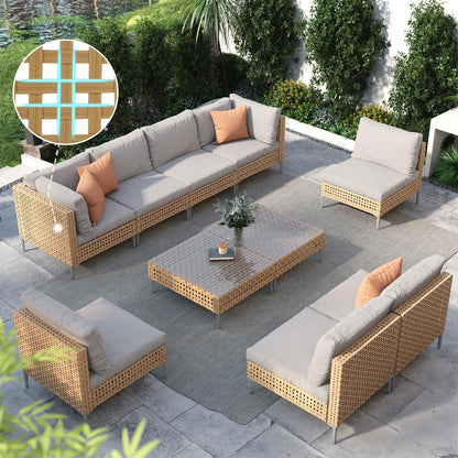 Grand patio 7-Piece Wicker Patio Furniture Set, Boho Outdoor Conversation Set Sectional Sofa with Water Resistant Thick Cushions and Coffee Table, Cream