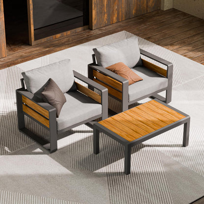 ZANDOR Aluminum Outdoor Patio Furniture - 2 Pcs Armchair, All-Weather Metal Modern Outside Furniture with Washable Thick Cushion for Garden/Backyard/Porch, Grey