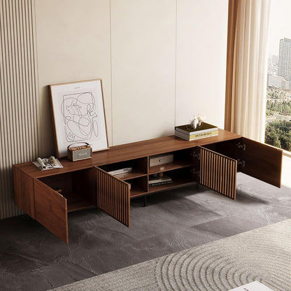 Mid Century Modern TV Stand for 80+ Inch TVs, 94.48" Walnut Console with Ample Storage – Stylish Entertainment Center for Living Room or Bedroom