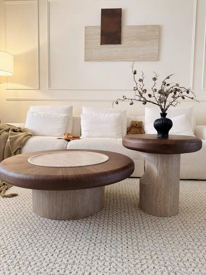 Solid Wood Table Living Room Wooden Tea Table Round Coffee Tables for Home