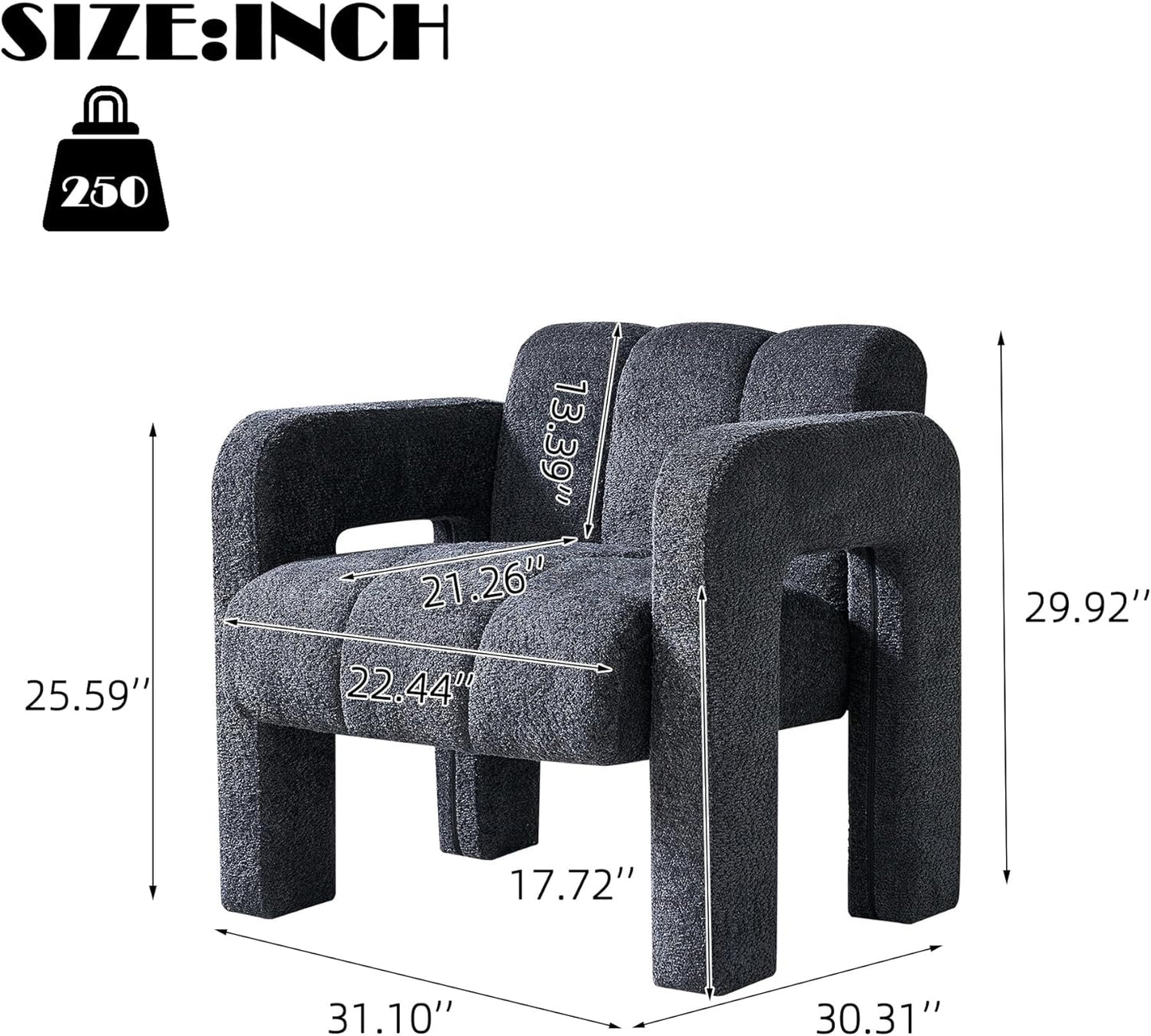 Yoglad Modern Accent Chair, Bouclé Fabric Upholstered Armchair, Comfy Single Chair for Living Room Lounge Bedroom Office-Dark Grey