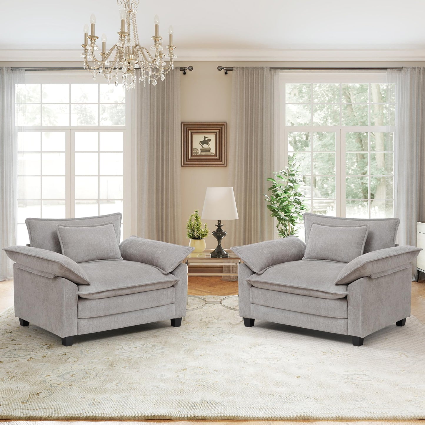 Modern Oversized Accent Chairs Set of 2,Chenille Cloud Sofa Chair with Deep Seat,Upholstered Armchair with Extra Thick,Comfy Reading Chairs for Living Room Bedroom Terracotta Orange