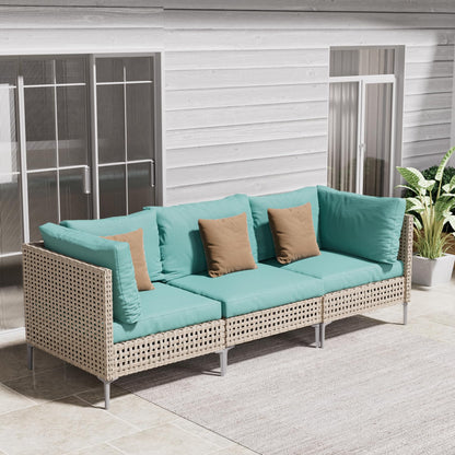 Grand patio 7-Piece Wicker Patio Furniture Set, Boho Outdoor Conversation Set Sectional Sofa with Water Resistant Thick Cushions and Coffee Table, Cream