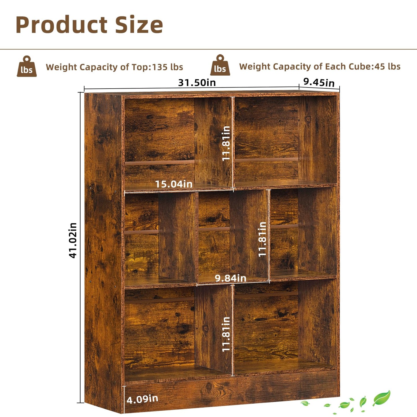 LEYAOYAO Cube Bookshelf 3 Tier Mid-Century Rustic Brown Modern Bookcase with Legs,Retro Wood Bookshelves Storage Organizer Shelf,Freestanding Open Book Shelves for Bedroom,Living Room,Office