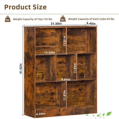 LEYAOYAO Cube Bookshelf 3 Tier Mid-Century Rustic Brown Modern Bookcase with Legs,Retro Wood Bookshelves Storage Organizer Shelf,Freestanding Open Book Shelves for Bedroom,Living Room,Office