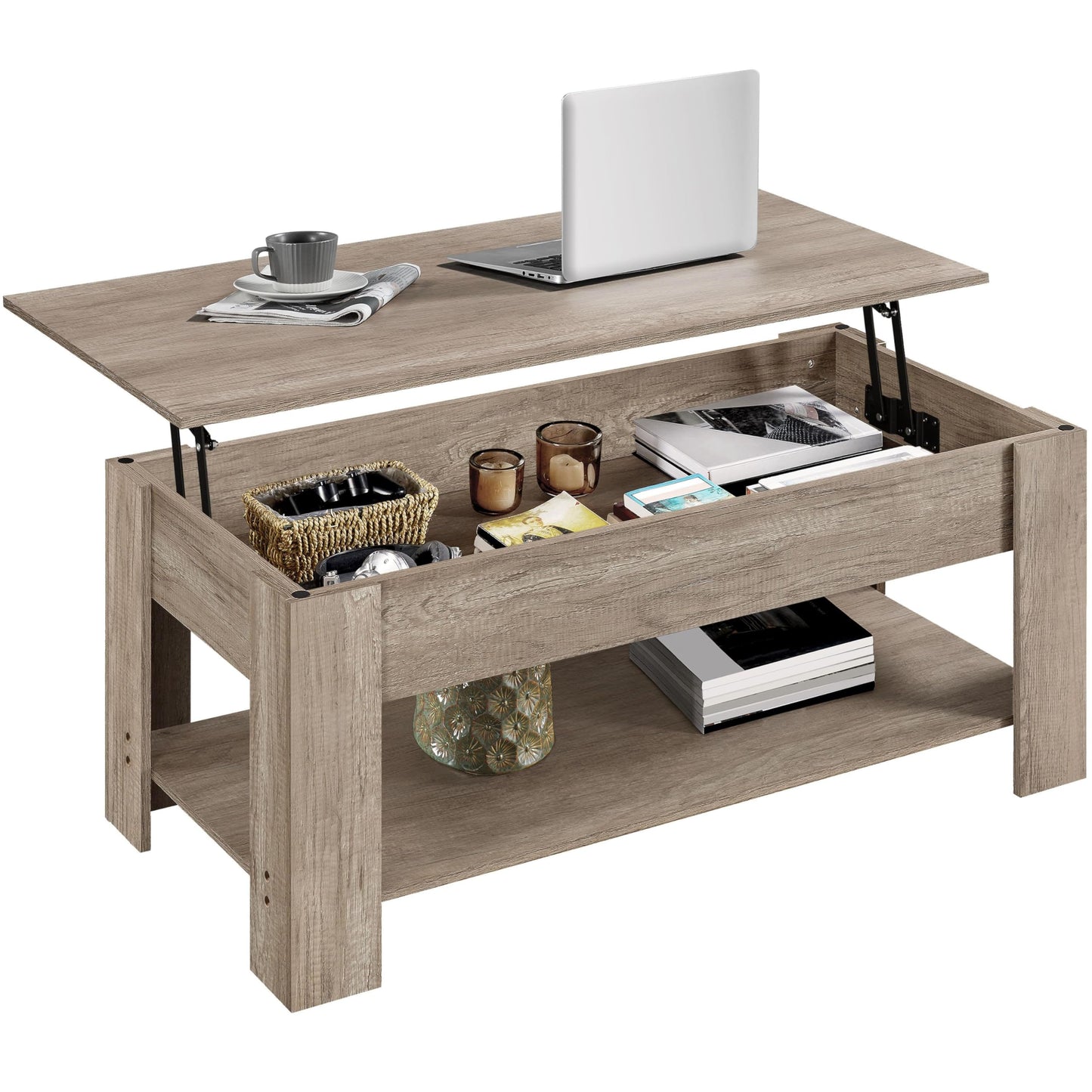 Yaheetech Lift Top Coffee Table with Hidden Compartment and Storage Shelf, Rising Tabletop Dining Table for Living Room Reception Room, 38.6in L, Espresso