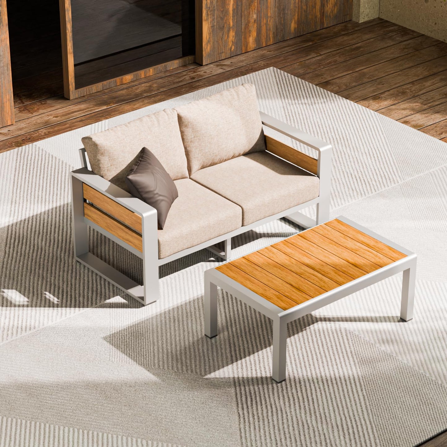 ZANDOR Aluminum Outdoor Patio Furniture - 2 Pcs Armchair, All-Weather Metal Modern Outside Furniture with Washable Thick Cushion for Garden/Backyard/Porch, Grey