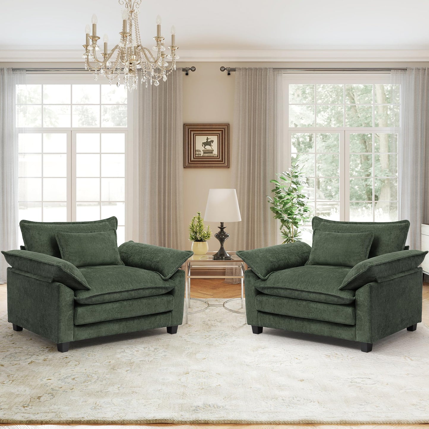 Modern Oversized Accent Chairs Set of 2,Chenille Cloud Sofa Chair with Deep Seat,Upholstered Armchair with Extra Thick,Comfy Reading Chairs for Living Room Bedroom Terracotta Orange