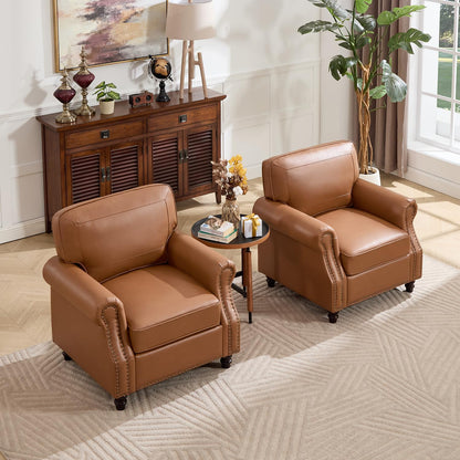 WILLOVE 79'' Faux Leather Sofas for Living Room, Mid Century Modern Couches with Rolled Arm & Nailhead Trim for Small Space, Apartment, Dark Brown