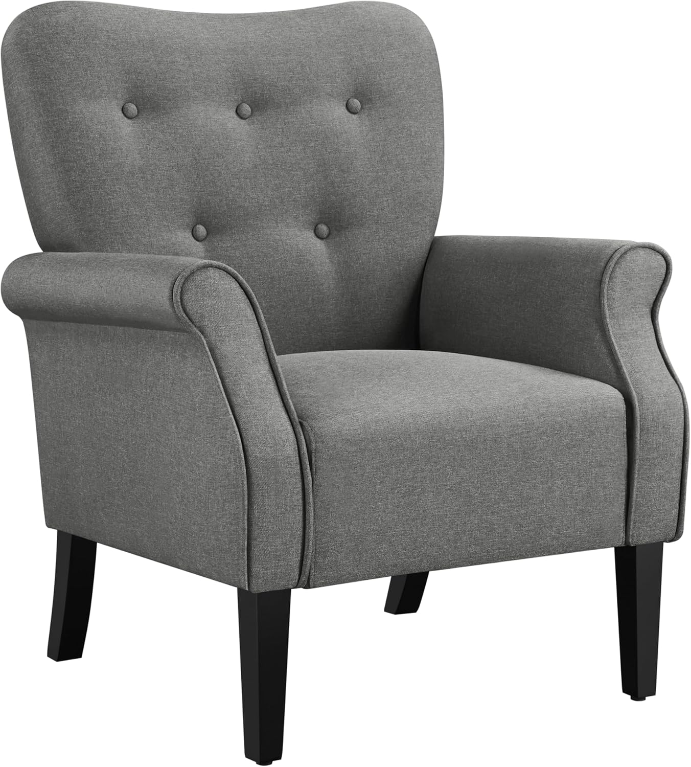 Yaheetech Wingback Chair Modern Wooden Legs Armchair Upholstered TV Chair with Armrests Single Sofa Seat Comfort Dark Grey