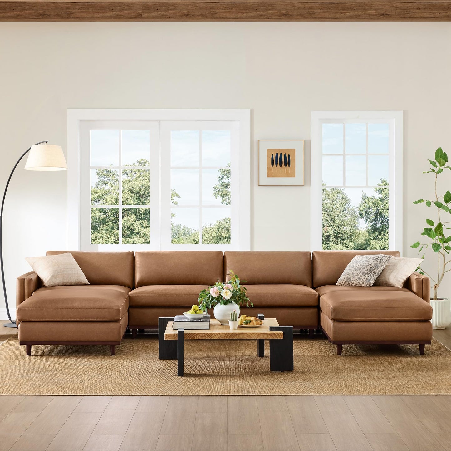 CHITA Super Large Luxury L Shape Convertible Sectional Modular Sofa, Down Filled Modern Sofa with Ottoman, Deep Seat Cloud Couch, 118 inch Width, 4 Seat Couch with Solid Wood Leg, Linen