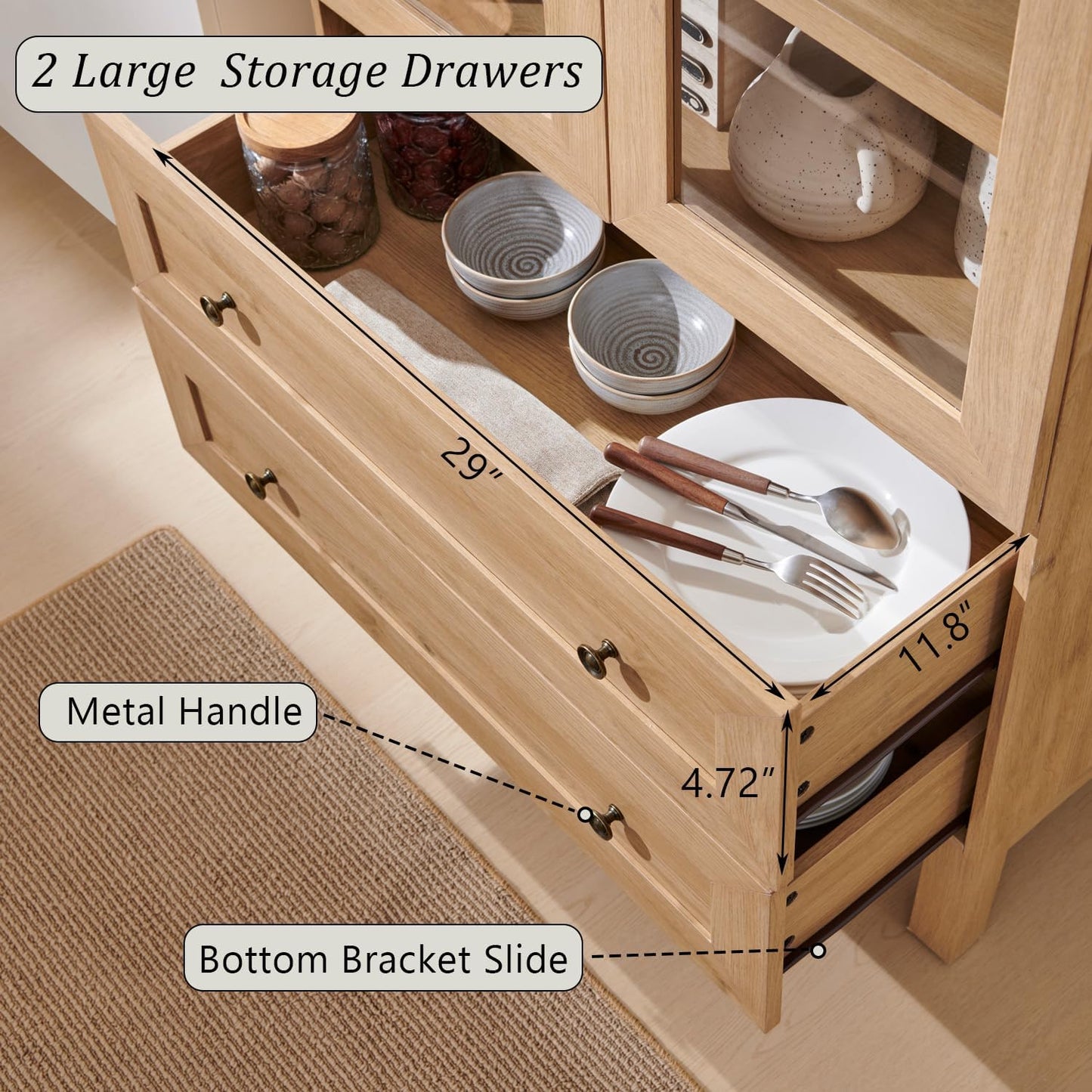 71" Tall Arched Kitchen Pantry, Modern Farmhouse Wood Kitchens Storage Cabinets with 2 Large Drawers and Adjustable Shelves, Versatile Cupboard for Kitchen, Dining Room, Bathroom, Natrual