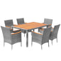 Devoko Dining 7 PCS Furniture, Patio Conversation Set with Acacia Wood Table Top, Outdoor, Beige Cushion and Black Rattan
