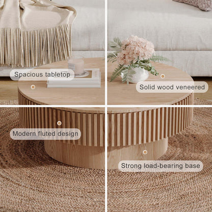 Round Coffee Table with Storage, Modern Wooden Coffee Table with Solid Wood Veneered, Circle Center Table Accent Tea Table for Living Room Apartment Small Space (31.5''L × 31.5''W × 14''H, Natural)