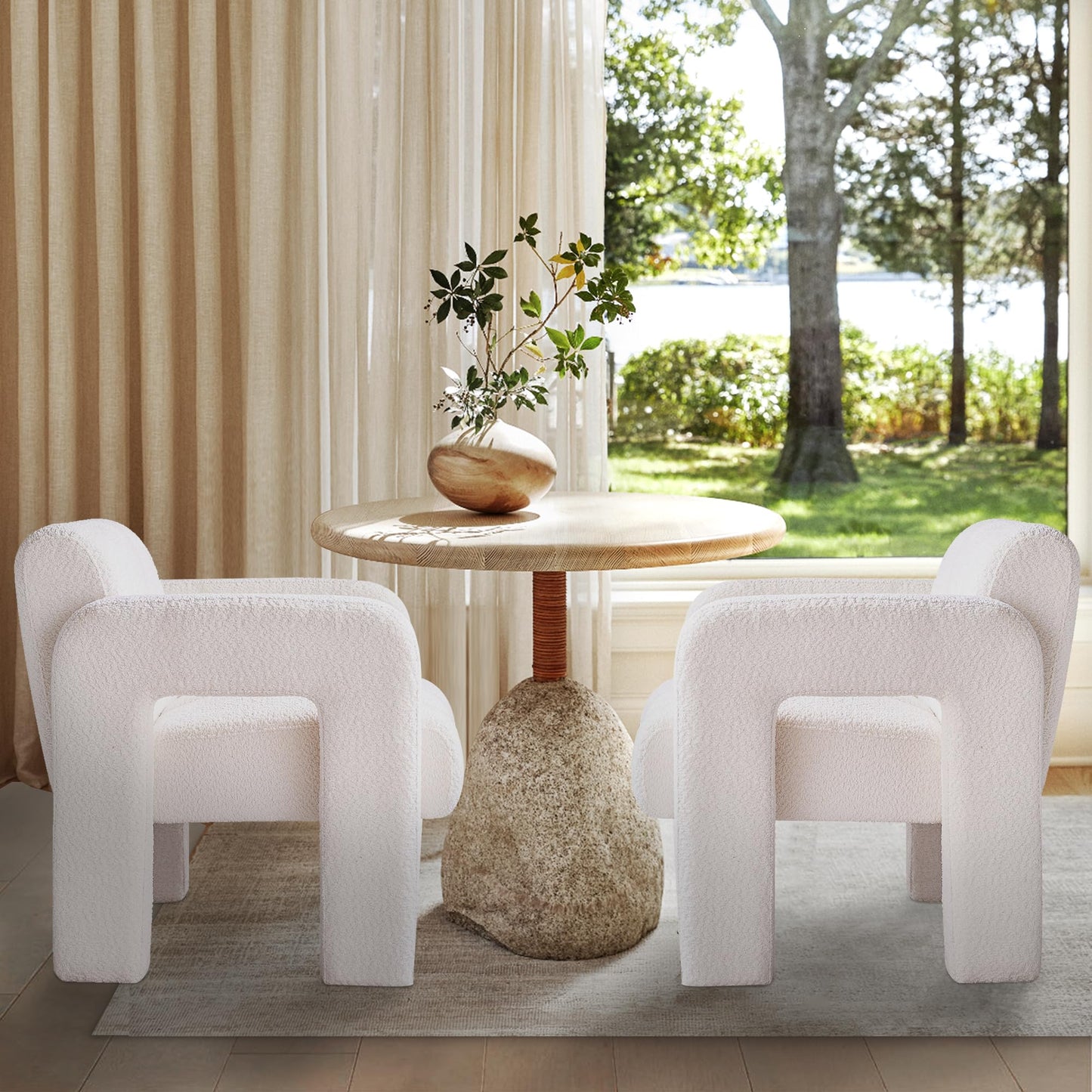 Yoglad Modern Accent Chair, Bouclé Fabric Upholstered Armchair, Comfy Single Chair for Living Room Lounge Bedroom Office-Dark Grey