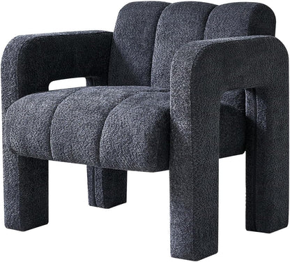 Yoglad Modern Accent Chair, Bouclé Fabric Upholstered Armchair, Comfy Single Chair for Living Room Lounge Bedroom Office-Dark Grey